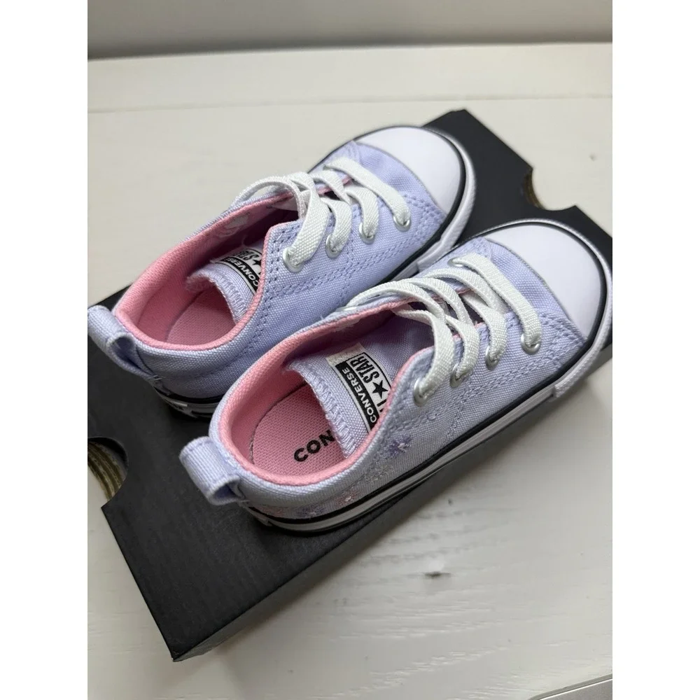 Converse All Star Infant Floral Embroidered Canvas Sneakers Lavender Pink Size 7